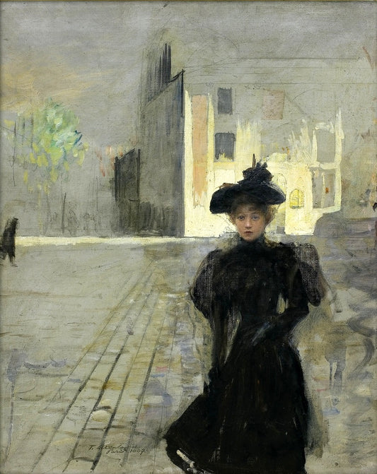 Alone in Paris, vintage artwork by Theodor Axentowicz, 12x8" (A4) Poster