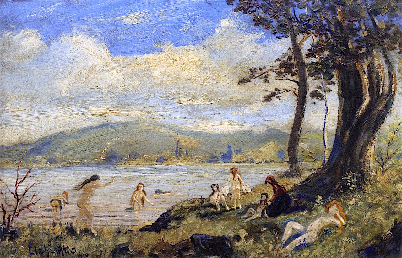 At the Lake, vintage artwork by Louis M. Eilshemius, 12x8" (A4) Poster