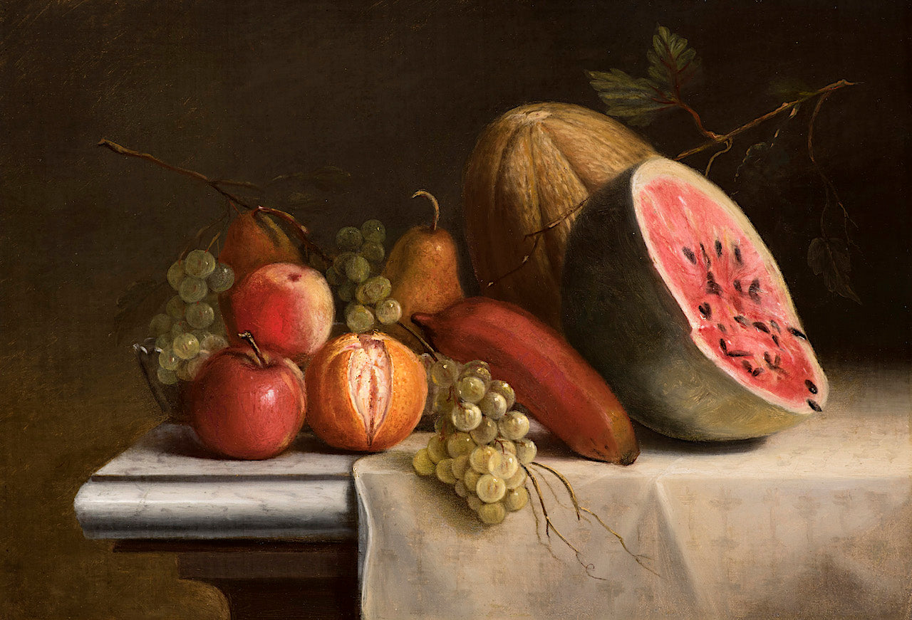 Still Life with Fruit on a Table, vintage artwork by Thomas Badger, 12x8" (A4) Poster