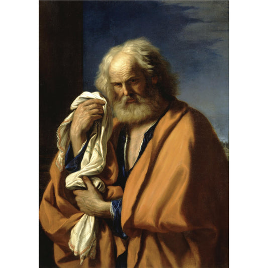Penitent St. Peter, vintage artwork by Guercino, 12x8" (A4) Poster