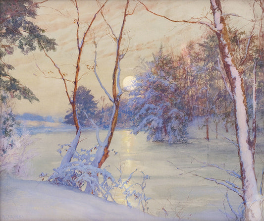 Winter Moonrise, vintage artwork by Walter Launt Palmer, 12x8" (A4) Poster