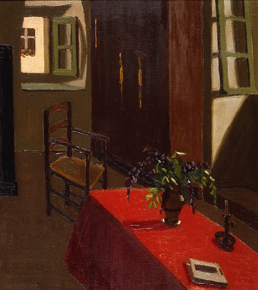 Red Table with Wysteria, vintage artwork by Marius Borgeaud, 12x8" (A4) Poster