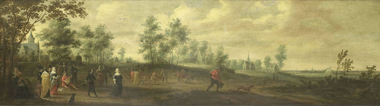 Landscape with a Dancing Couple, vintage artwork by Pieter Meulener, 12x8" (A4) Poster