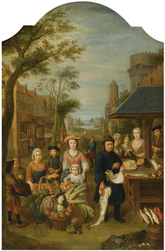 A village market scene, vintage artwork by Peeter Snyers, 12x8" (A4) Poster