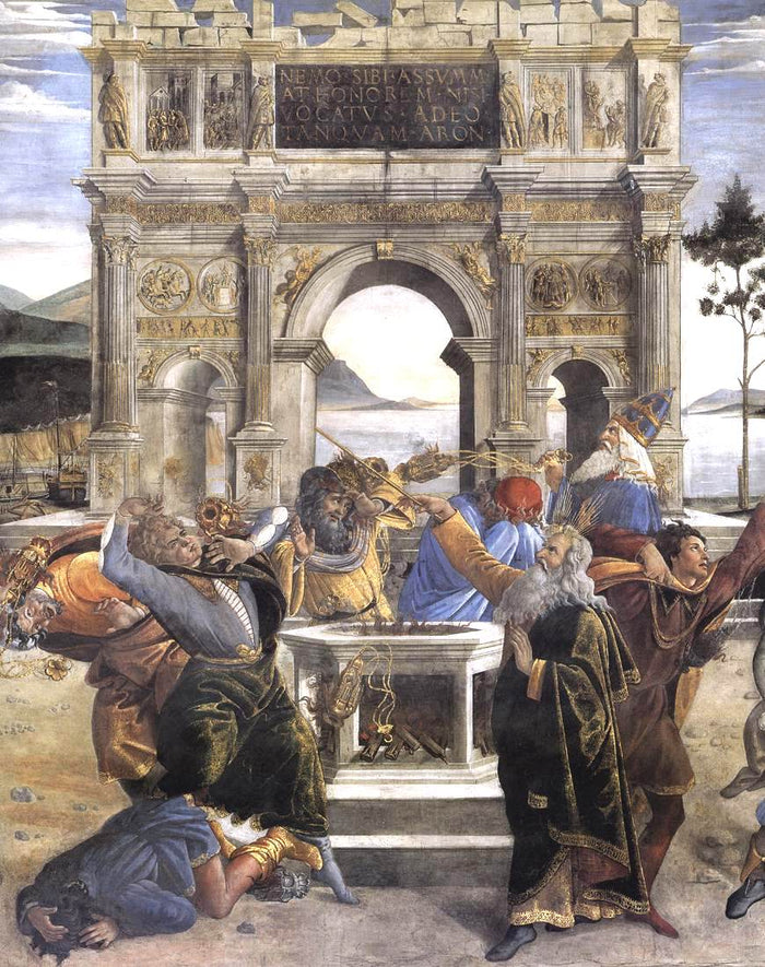 The Punishment of Korah and the Stoning of Moses and Aaron (detail 1), vintage artwork by Sandro Botticelli, A3 (16x12