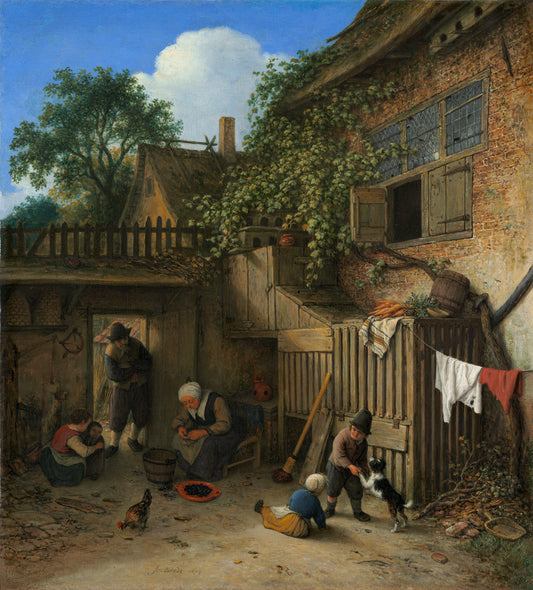 The Cottage Dooryard, vintage artwork by Adriaen van Ostade, 12x8" (A4) Poster
