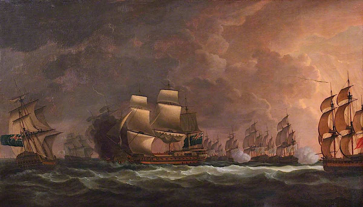 The Moonlight Battle: the Battle off Cape St Vincent, 16 January 1780, vintage artwork by Dominic Serres, 12x8" (A4) Poster