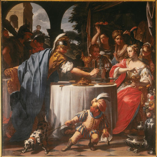 The Banquet of Mark Antony and Cleopatra, vintage artwork by Francesco Trevisani, 12x8" (A4) Poster