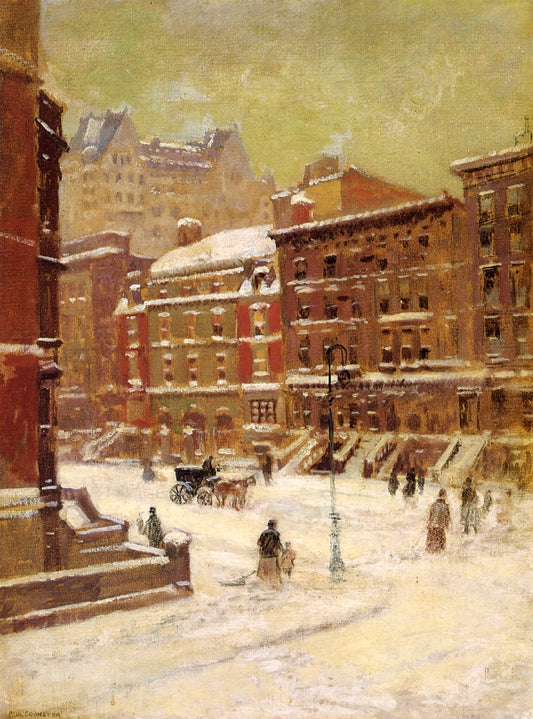 New York City View in Winter, vintage artwork by Paul Cornoyer, 12x8" (A4) Poster