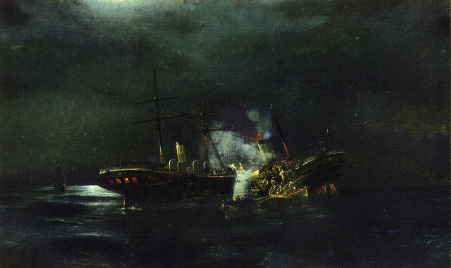 The Rescue from the Collision of Two Passenger Ships, vintage artwork by Constantinos Volanakis, 12x8" (A4) Poster