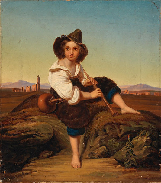 Boy Seated in the Campagna, vintage artwork by Reinhard Sebastian Zimmermann, A3 (16x12") Poster Print