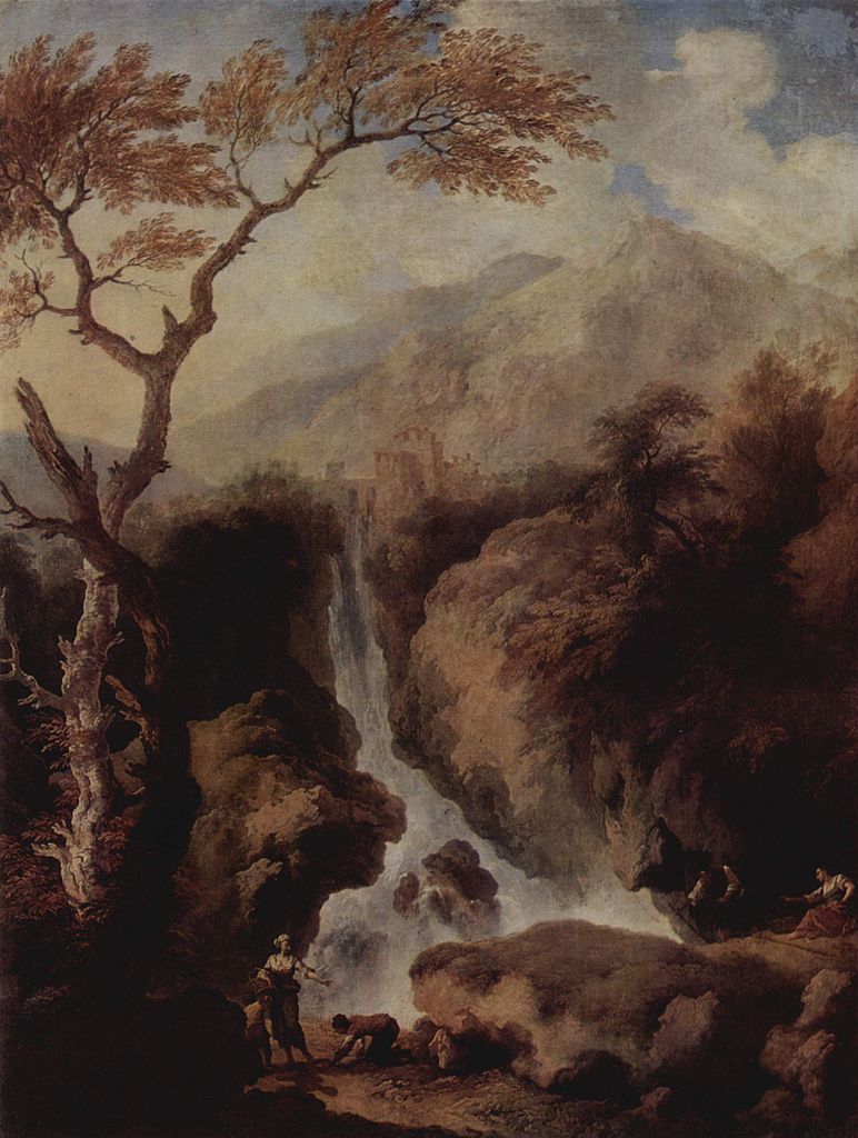 Waterfalls Near Rome, vintage artwork by Christian Wilhelm Ernst Dietrich, 12x8" (A4) Poster