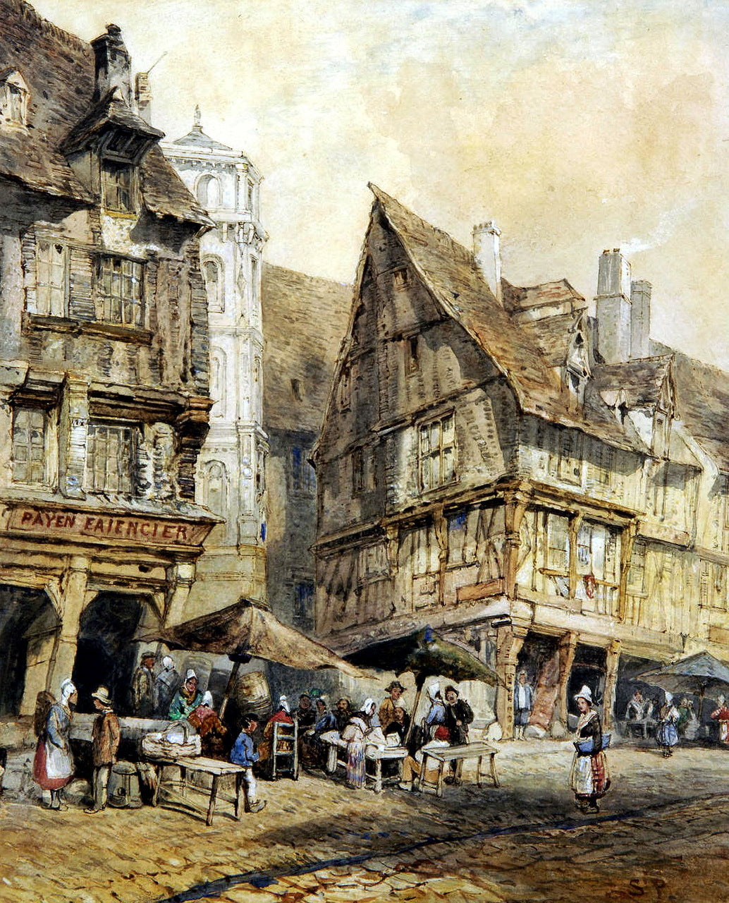 Continental street scene, vintage artwork by Samuel Prout, 12x8" (A4) Poster