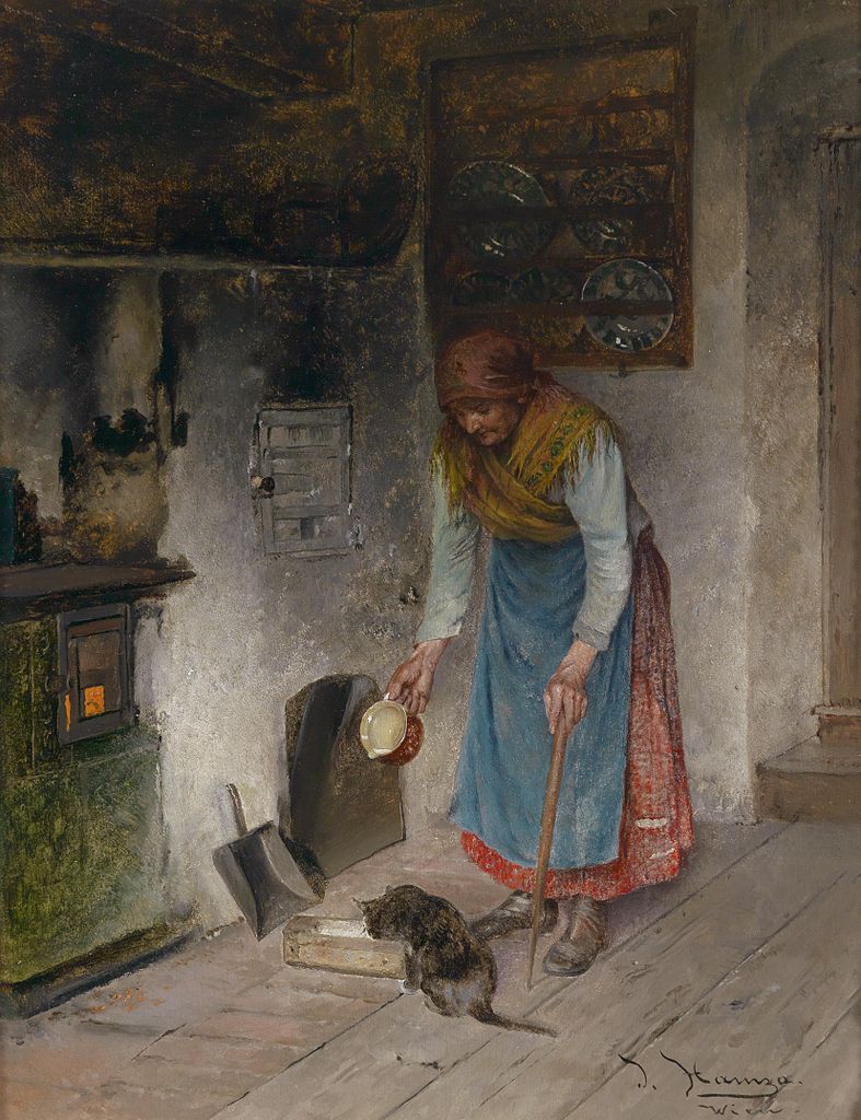Milk for the Cat, vintage artwork by Johann Hamza, 12x8" (A4) Poster