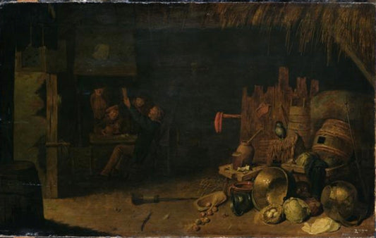 Peasant Interior, vintage artwork by David Ryckaert III, 12x8" (A4) Poster
