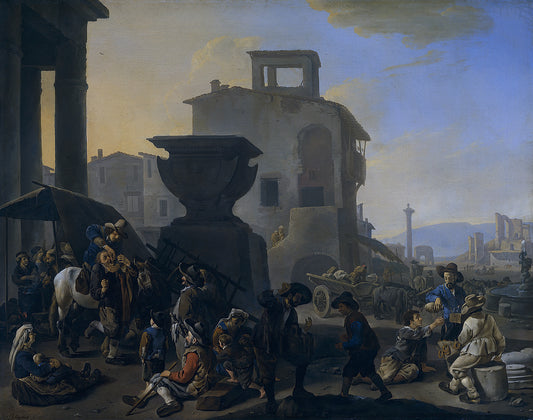 Marketplace in an Italian Town with an Itinerant Tooth-puller, vintage artwork by Johannes Lingelbach, 12x8" (A4) Poster
