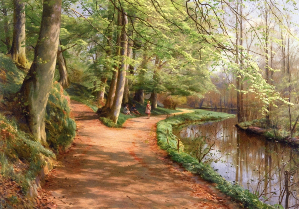 Children by a Stream by Peder Mork Monsted,A3(16x12")Poster