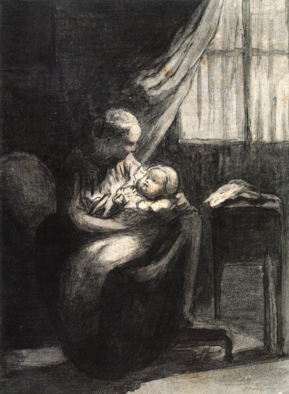 A Young Mother, vintage artwork by Honore Daumier, A3 (16x12") Poster Print