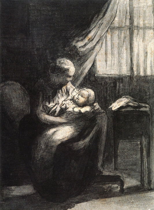 A Young Mother, vintage artwork by Honore Daumier, A3 (16x12") Poster Print