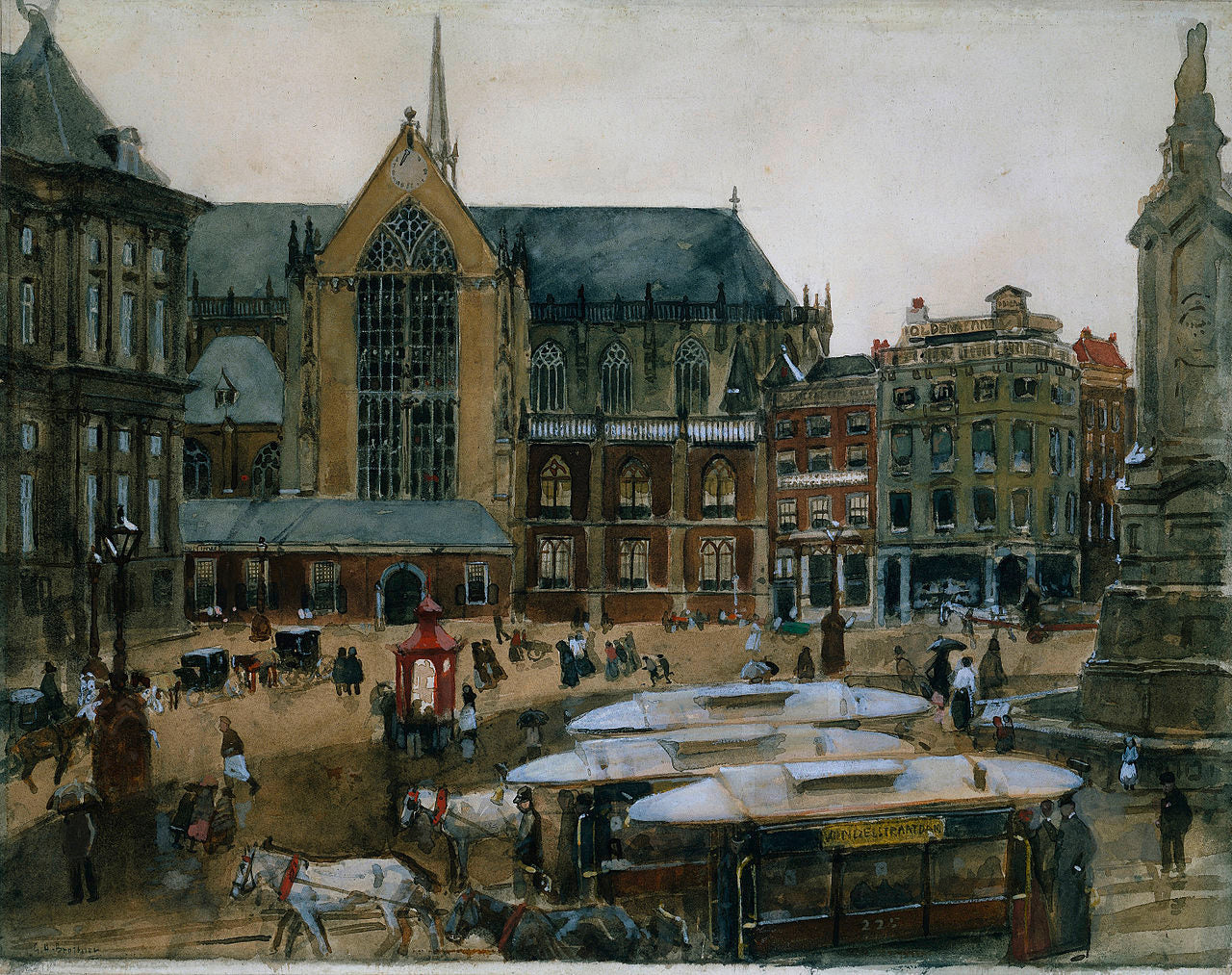 The Dam in Amsterdam, vintage artwork by George Hendrik Breitner, 12x8" (A4) Poster