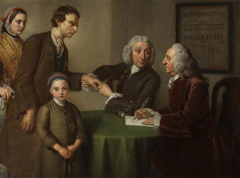 Dr Oliver and Mr Peirce, the First Physician and Surgeon Examining Patients, vintage artwork by William Hoare, 12x8" (A4) Poster