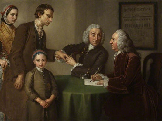 Dr Oliver and Mr Peirce, the First Physician and Surgeon Examining Patients, vintage artwork by William Hoare, 12x8" (A4) Poster