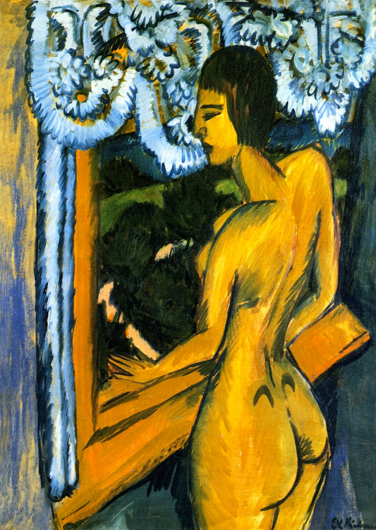 Brauner Akt am Fenster, vintage artwork by Ernst Ludwig Kirchner, 12x8" (A4) Poster