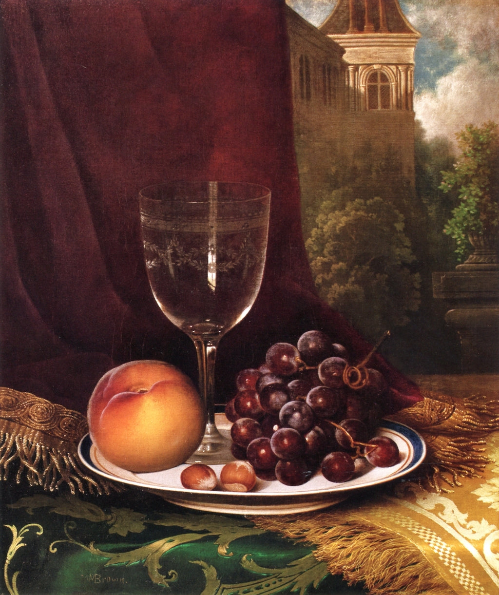 Fruit Still Life with Landscape, vintage artwork by William Mason Brown, 12x8" (A4) Poster