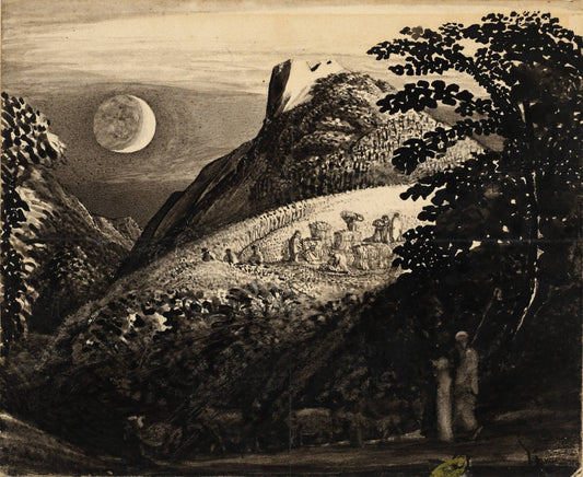 The Harvest Moon: Drawing for 'A Pastoral Scene', vintage artwork by Samuel Palmer, A3 (16x12") Poster Print