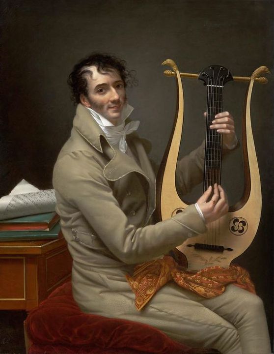 Portrait of Jean-Dominique Fabry Garat accompanied by  an Anacreintic lyre, vintage artwork by Adèle Romany, 12x8" (A4) Poster