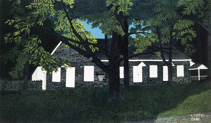 Birmingham Meeting House I, vintage artwork by Horace Pippin, 12x8