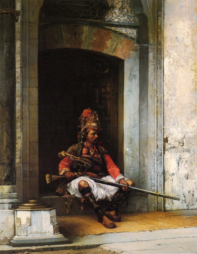 Seated Bashi-Bazouk with a Rifle, vintage artwork by Stanislaus Poraj Chlebowski, 12x8" (A4) Poster