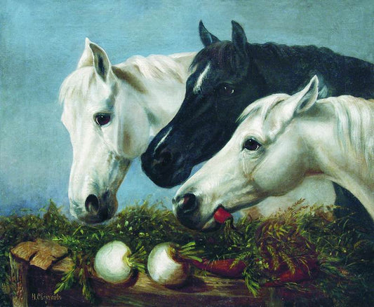 Horses' Treat, vintage artwork by Nikolai Sverchkov, A3 (16x12") Poster Print
