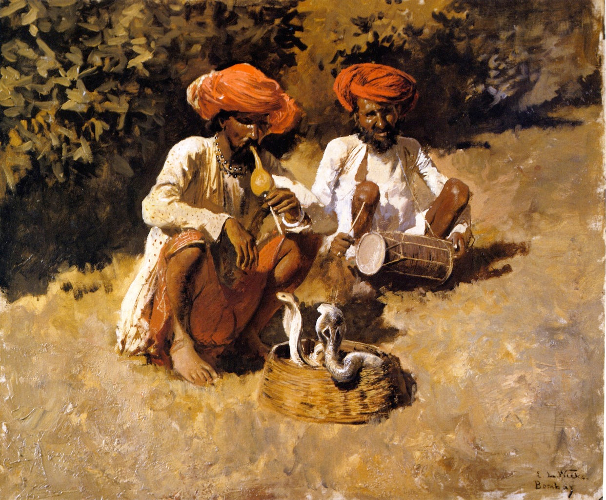 Bombay Snake Charmers, vintage artwork by Edwin Lord Weeks, 12x8" (A4) Poster