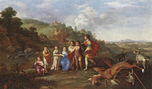 Children of Frederick V Prince Elector of Pfalz and King of Bohemia, vintage artwork by Cornelis van Poelenburgh, 12x8" (A4) Poster