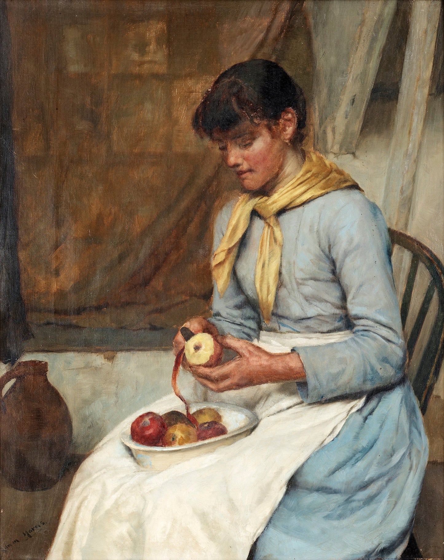Young woman peeling apples, vintage artwork by Edwin Harris, 12x8" (A4) Poster