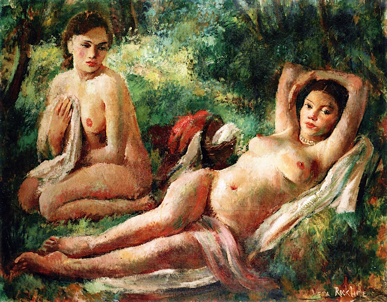 Luncheon in the Grass of Two Friends by Vera Rockline,16x12(A3) Poster