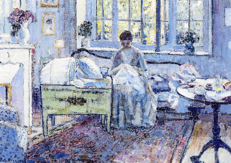by  the Cradle, vintage artwork by Frederick Carl Frieseke, 12x8" (A4) Poster