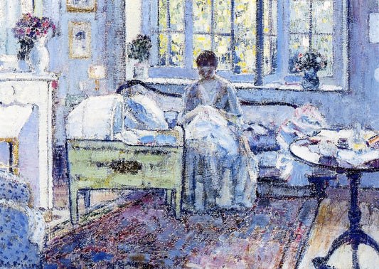 by  the Cradle, vintage artwork by Frederick Carl Frieseke, 12x8" (A4) Poster