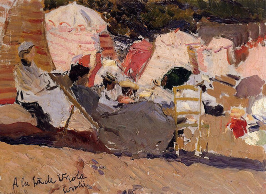 The Beach at Biarritz, vintage artwork by Joaquin Sorolla y Bastida, 12x8" (A4) Poster