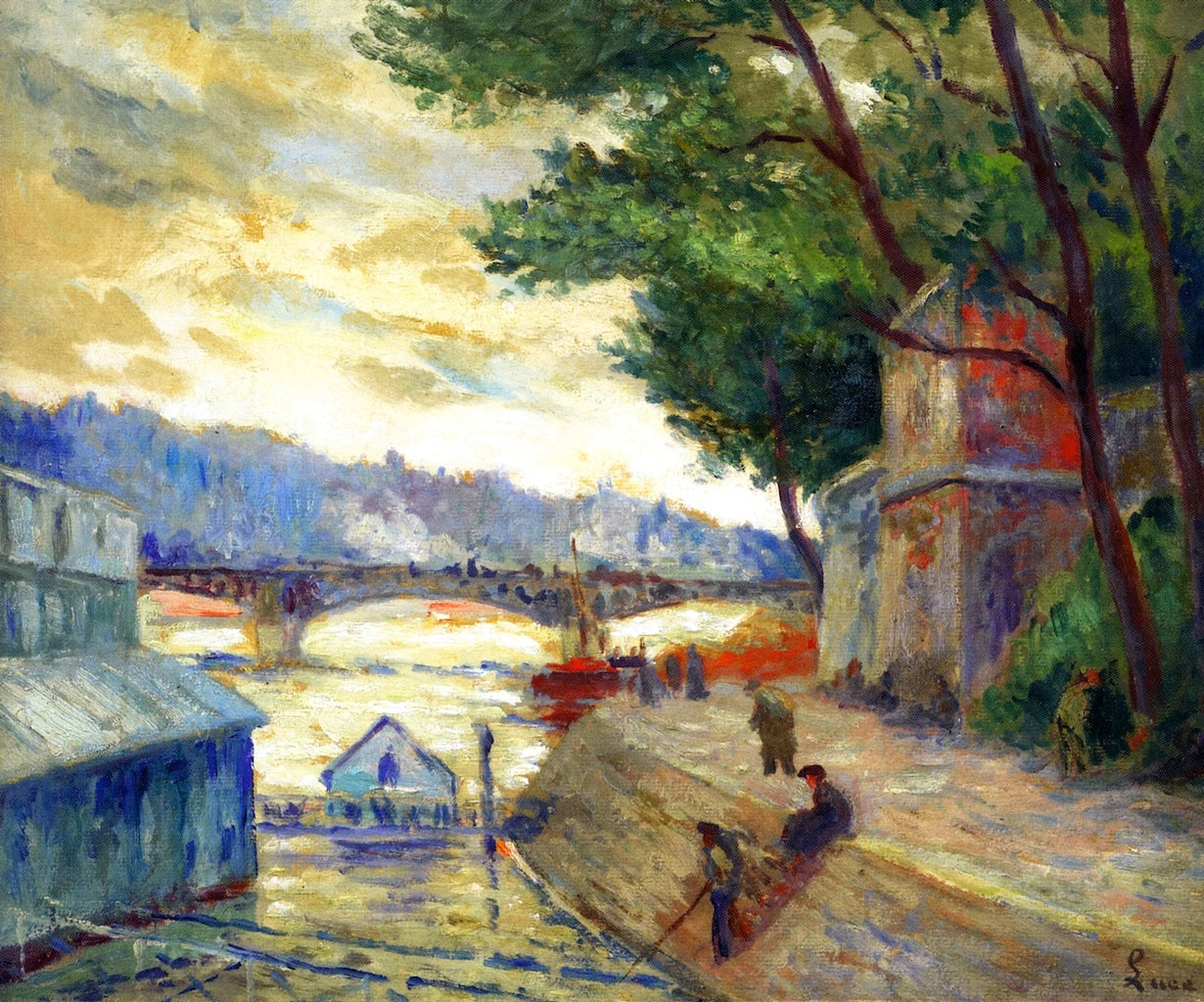 Banks of the Seine at Paris, vintage artwork by Maximilien Luce, 12x8" (A4) Poster