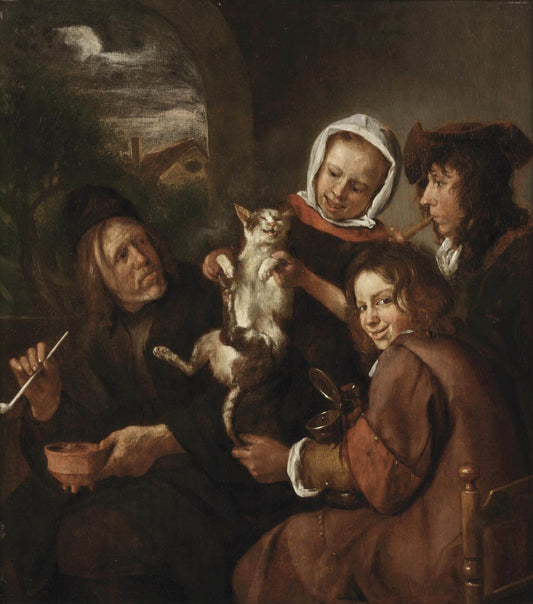 Children Teasing a Cat, vintage artwork by Jan Havicksz. Steen, 12x8" (A4) Poster