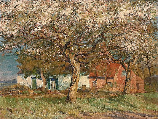 Apple Trees in Bloom, vintage artwork by Paul LeDuc, 12x8" (A4) Poster