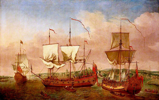 The 'Peregrine' and Other Royal Yachts off Greenwich, c.1710, vintage artwork by Jan Griffier, 12x8" (A4) Poster
