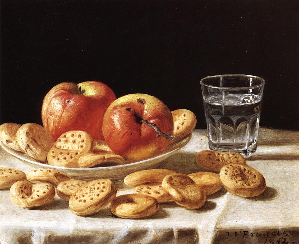 Still Life with Apples and Biscuits, vintage artwork by John F. Francis, A3 (16x12") Poster Print