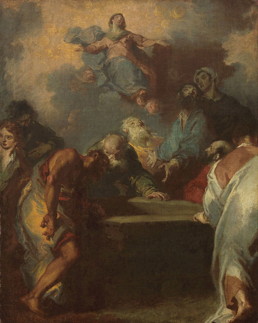 Ascension of the Virgin Mary, vintage artwork by Giuseppe Bazzani, 12x8" (A4) Poster