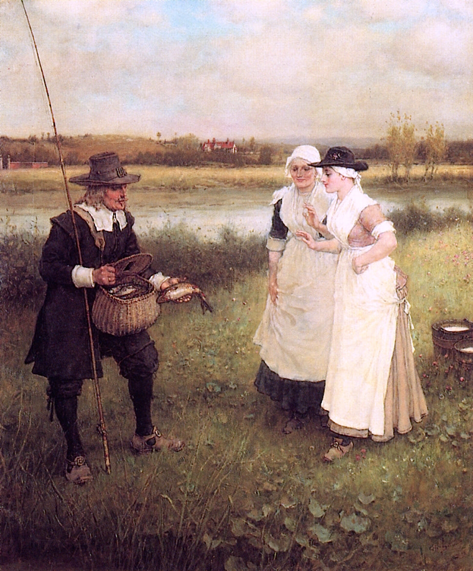 Isaac Walton and the Milkmaids, vintage artwork by George Henry Boughton, 12x8" (A4) Poster