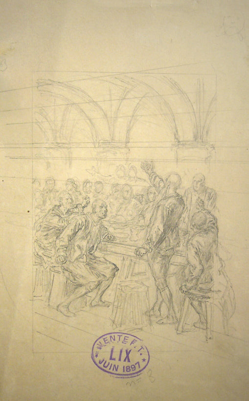Sketch for an illustration: a banquet, vintage artwork by Frederic Theodore Lix, 12x8" (A4) Poster