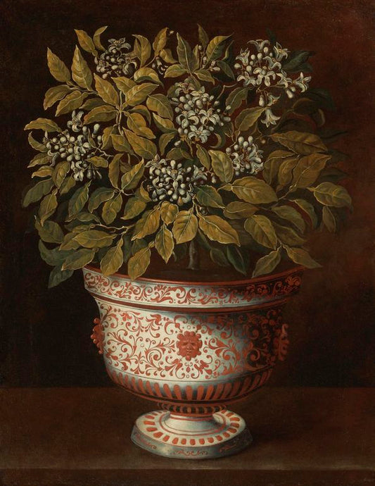 Terracotta Vase with an Orange Bush, vintage artwork by Tomàs Yepes, 12x8" (A4) Poster