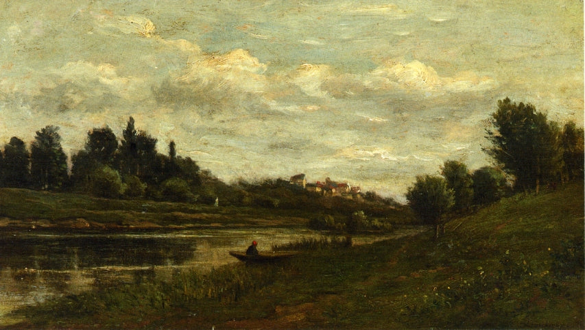 Fisherman on the Banks of the River, vintage artwork by Charles-François Daubigny, A3 (16x12") Poster Print